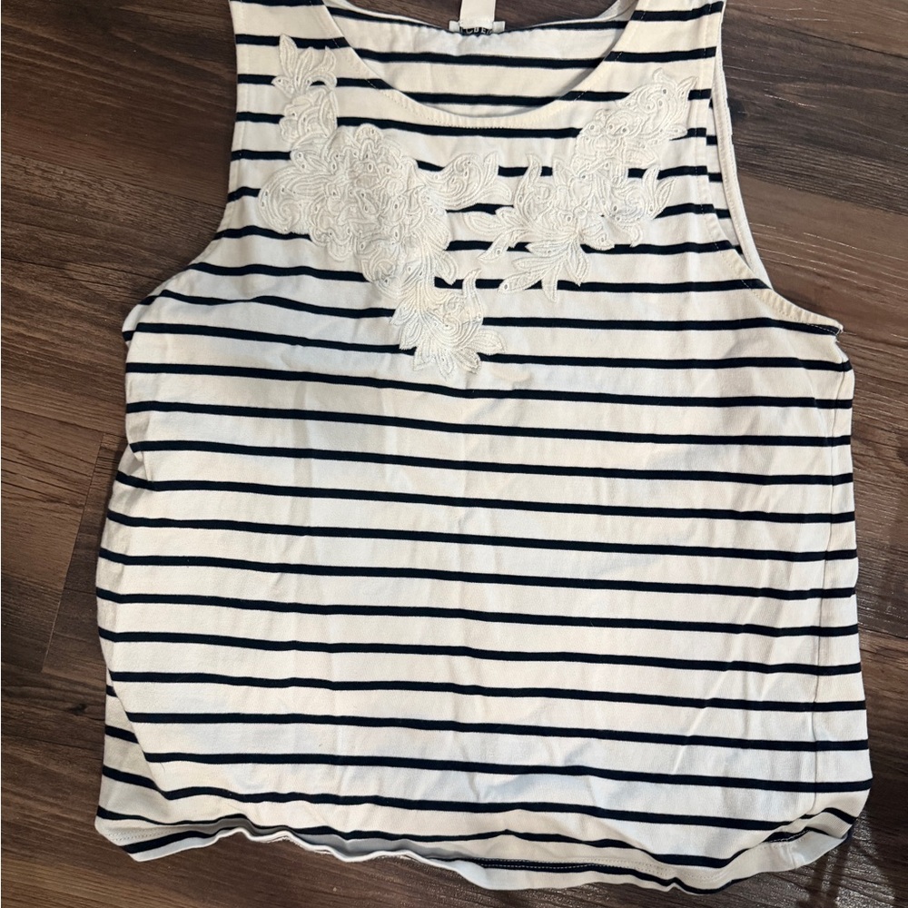 J crewStriped Sleeveless Top with Lace Detail